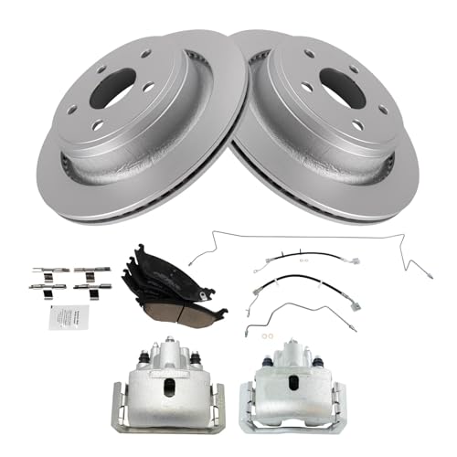 Image of TRQ Rear Brake Pad & Rotor Kit Ceramic Premium G-Coated Compatible with 2009-2010 Dodge Ram 1500