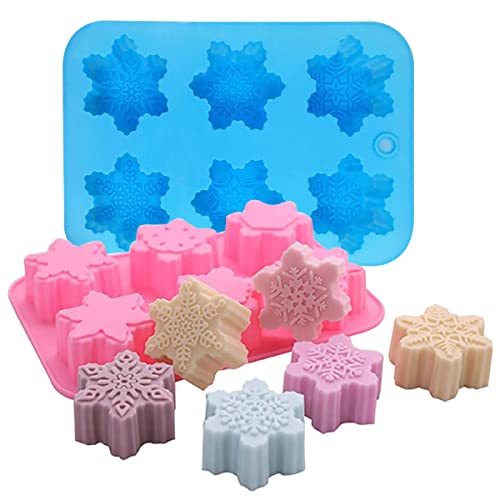 Snowflake Silicone Molds 2 Pack Cake Pans Cookie Trays Handmade Soap Making Molds Also for Chocolate Mold Pudding Jelly Muffin Ice Cube Tray for Christmas Holiday Party Cake Decor(Pink/Blue)