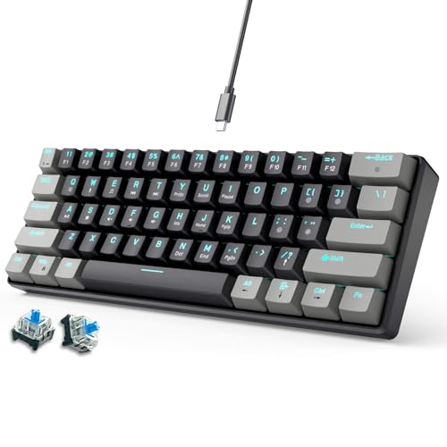 abucow 60% メカニカル ゲーミングキーボード ブルースイッチ 有線 コンパクトキーボード アンチゴースト機能 全キー同時押し対応 61 交換可能キーキャップ 人間工学デザイン Windows/Mac 対応 (グレーブラック)