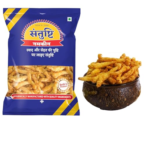 Image of Santushti Namkeen Corn Sticks-200gm | Authentic Spicy Snack | Made in Groundnut Oil | Crispy Crunchy Indian Sev for Tea Time, Parties, Travel, Office and Everyday Snacking
