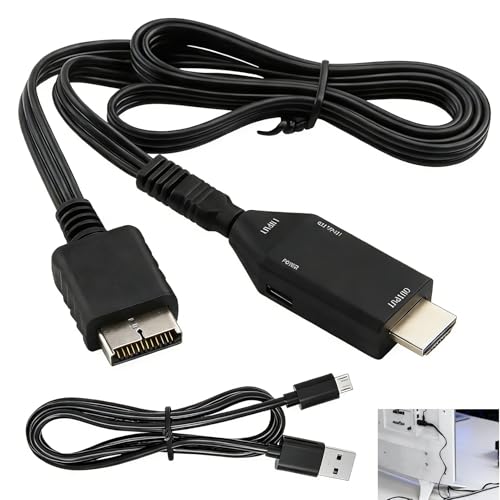 Adapter PS1/PS2 na HDMI z kablem AV, konwerter PS1/PS2 na HDMI 720P 1080P, stabilny sygnał bezstratny, Plug and Play do retro konsol do gier, kompatybilny z telewizorami HD