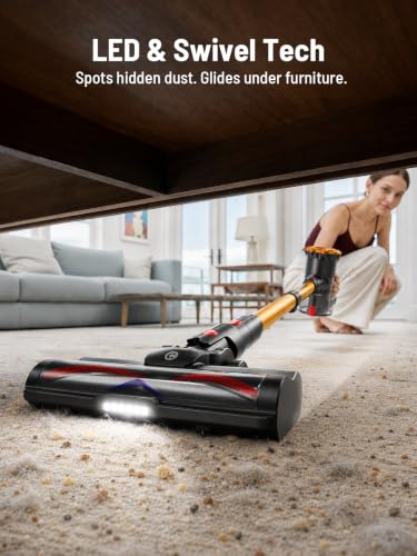 Image of CHEBIO Cordless Vacuum Cleaner, 550W /45Kpa Vacuum Cleaners for Home, Self-Standing&Anti-Tangle, 65Mins Stick Vacuum with LED Display, 8 in 1 Lightweight Vacuums for Hard Floor /Carpet /Pet Hair