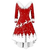UOFOCO Christmas Dresses for Women Funny Long Sleeve V Neck Fuzzy Dress A-line Cocktail Holiday Party Flare Dress