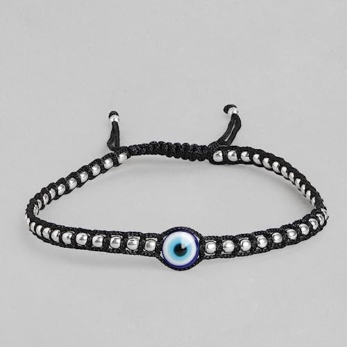 Women's 925 Sterling Silver Beads Evil Eye Rhodium Plated Thread Anklet, Single