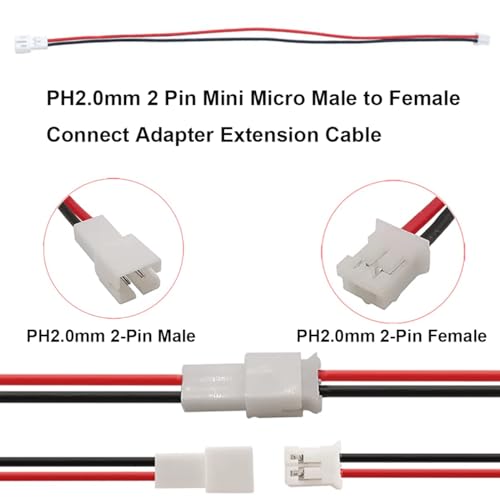 Cable Extensión Conector JST PH 2.0mm 2 Pines Macho y Hembra miniatura 5