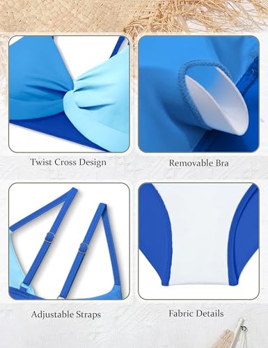 Girls Swimsuit Bathing Suit Color Block Twist Adjustable Double Shoulder Straps Bikini Girls 2 Piece Set4