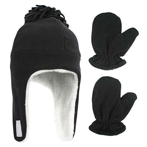 Yinuoday Baby wintermuts en wanten set, warme fleece hoed Sherpa gevoerde caps winter warme oorklep hoed handschoenen… - Image 3
