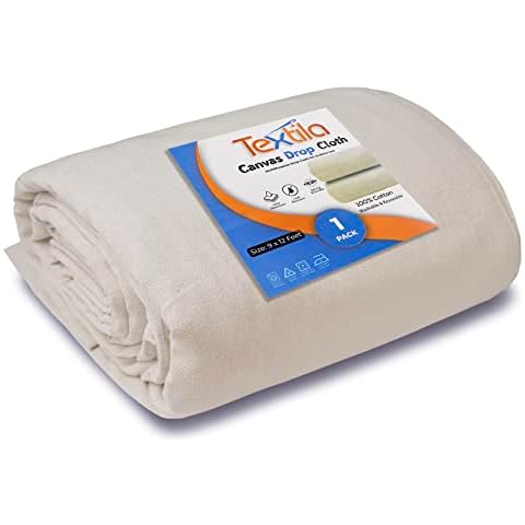 Textila Canvas Drop Cloth for Painting (Size 9x12 Feet - Pack of 1) Painters Drop Cloth for Painting, Furniture, Crutains & Floor Protection - All Purpose Thick Canvas tarp with Double Stitched Edges Cover