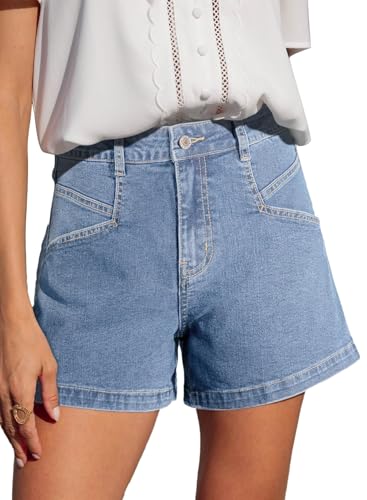 Image of Shasmi Women's High Waisted Stretch Denim Shorts - Platinum Casual Summer Jean Shorts with Pockets | Soft Breathable Cotton Blend Hot Pants for Women (Short 266)