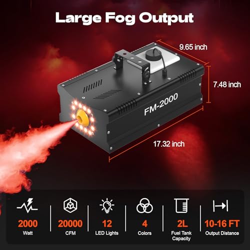 Máquina de humo de 2000 W con 12 luces LED RGB y control remoto inalámbrico, efecto de humo de alta potencia para fiestas, bodas y escenarios miniatura 4