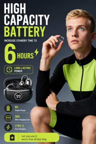 Image of S88 Open Ear Clip-On Earbuds with Battery Indicator Display OWS Wireless Earphones | Situational Awareness | 40 Hrs Playback | Bluetooth V5.4 | ENC Mic for Calls | 40Ms Low Latency Gam (Black)