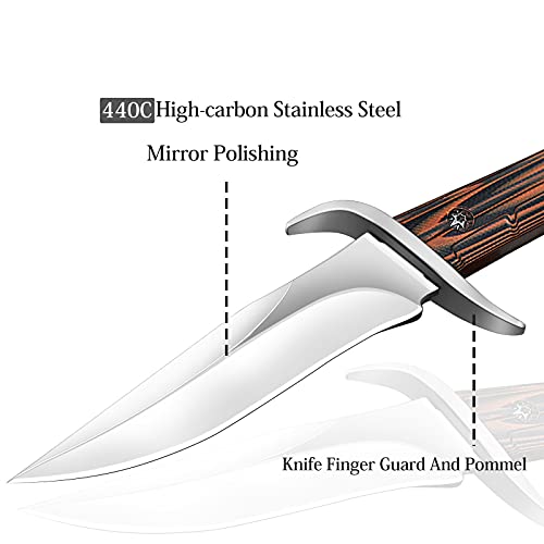 Aubey Fixed Blade Hunting Knife, 440C Steel Camping Knife With Non-Slip G10 Handle And Leather Sheath For Men Gift #TOP1
