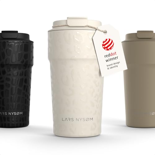 Image of LARS NYSOM Thermo Coffee Mug to go 17oz | Travel Mug 0.5 Liter with Insulation | Silicone grip base | Leak Proof Stainless Steel Tumbler for Coffee and Tea on the Go (Beige, 17oz)
