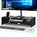 BONTEC Wood Monitor Stand Riser, 2-Tier Desktop Organizer with Storage, Ergonomic Computer Stand for Desk, Cable Management, Cellphone Holder, 21.3 Inch Shelf, Black
