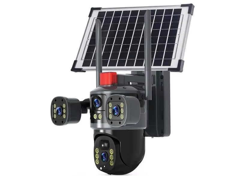 ai solar 5mp 4k cctv security camera 3-in-1 triple lens, 360 rotation, 4g enabled, night vision, 22000mah battery, outdoor wireless solar camera with motion detection black