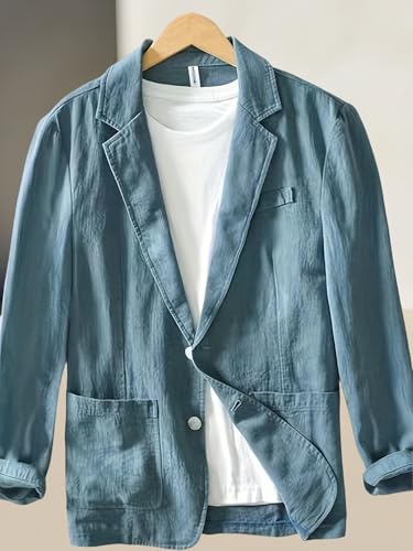 Blazer décontracté homme coton lin veste été légère couleur unie