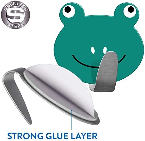 Tatkraft FROGS Strong Self Adhesive Hooks for Towels and Coats, Set of 2, Frog Decor, Stainless Steel