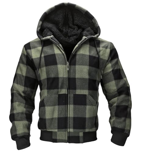 Plaid Flannel Hoodie for Men Sherpa Lined Jacket Fleece Full Zip Up Coat Winter Warm Thermal Sweatshirts Long Sleeve3