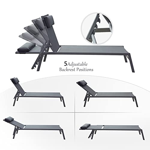 Domi Outdoor Living Domi Patio 3 Pieces Textilene Chaise Lounge Set With Side Table Outdoor,Adjustable Back&Pillow For Yard,Garden,Sunbathing,For All Seasons,Gray thumb #1