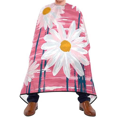 Capa blanca linda con margaritas para corte de cabello, impermeable, profesional para barbería y salón con cierre ajustable de broche para peinados y estilismo miniatura 1