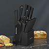 ANTINIVES Black Knife Block Sets, 14 Pcs German Stainless Steel Knife Sets for Kitchen with Block, Kitchen Knife Sets with Built-in Sharpener, Ergonomic Handle with Non Stick Black Coating