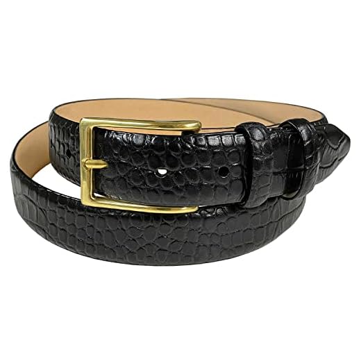 Cinto masculino de couro de bezerro italiano genuíno Adam Gold com fivela polida de 30 mm de largura, Jacaré preto, 34