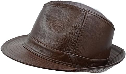 IFSUN Men & Women's Cowhide Jazz Hat Short Brim Suede Leather Fedora Hat (Brown, Large/56-58CM)