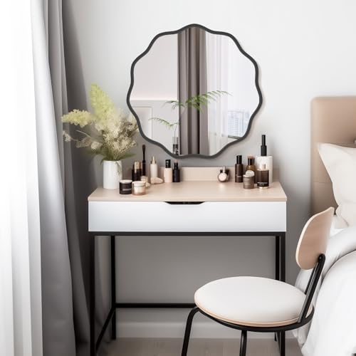 Image of WallBeyond Round Wavy Mirror for Wall Decorative 24 inch, Modern Round Mirror Aluminum Frame for Bathroom Bedroom Living Room Home House Office Entryway, Black