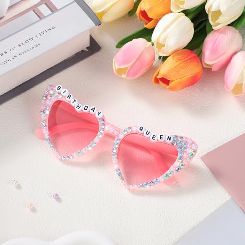 Etercycle Heart Sunglasses, Birthday Queen Glasses for Women, Pink Sunglasses Birthday Gifts Rhinestone Heart Shaped Sun Glasses for Birth Day Party Favors4