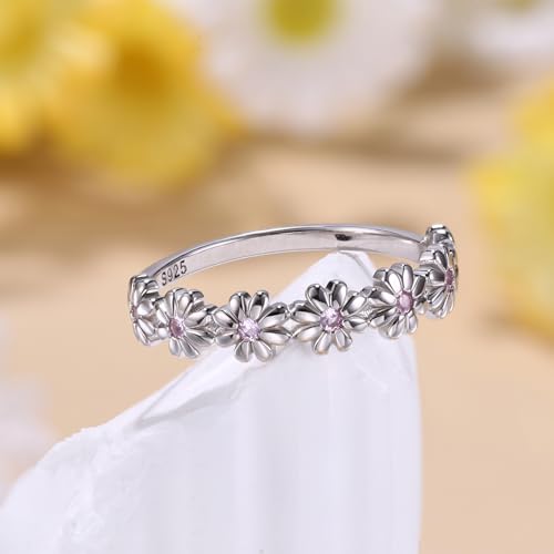 925 Sterling Silver Ring 18K Gold Plated Daisy Flower Ring Paved with Coloful Cubic Zirconia High Polished Sunflower Stacking Statement Wedding Band Ring2