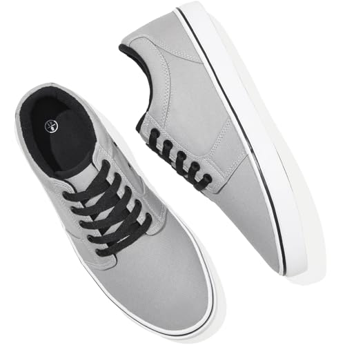 Image of BENPAO Mens White Casual Shoes All Black Fashion Sneakers for Men Low Top Lace Up Canvas Shoes