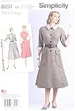 Simplicity Vintage Simplicity Pattern 8251 Misses' Vintage 1950's One-Piece Dresses, Size: U5 (16-18-20-22-24),