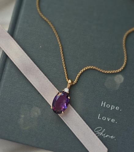 HOPE LOVE SHINE Amethyst Necklace Gift for Women - February Birthstone Jewelry - 18K Gold Plated Spiritual Pendant - Elegant Women's Jewelry Gift for Birthday, Anniversary & More (18+2-inch)3