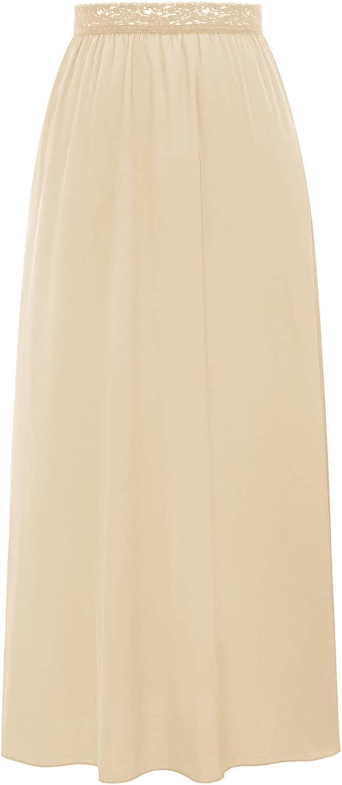 Half Slips for Women Anti-Static Satin Underskirt Full Length Nude Skirt Lace Trim Short Slips for Under Dresses
