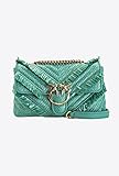 Pinko; Bolso Pinko, Love Lady Puff Fringe CHEVRONN Mujer T71Q Turquesa Antique Dorado, U