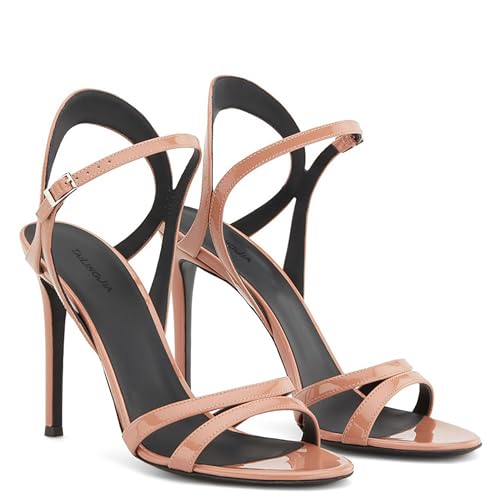 SRURLLUG Simple Nude Color Stiletto Sandals Round Open Toe Strappy