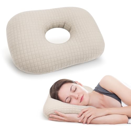 Ear Piercing Pillow for Side Sleepers, Ear Pillows with Holes for Pain, Earring Inflammation Pressure Sores, Cotton Earring Pillow for CNH Side Sleepers