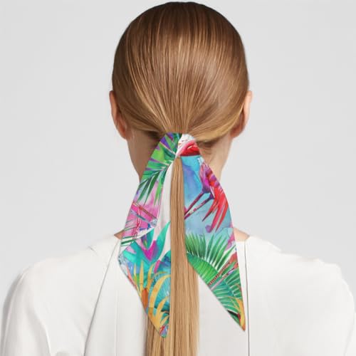 Tropical Flamingos Square Head Scarf for Women Flamingo Palm Tree Hair Scarf Fashion Lightweight Silk Like Scarves Neckerchief Hair Wrap Neck Scarf 23.6''x23.6''4