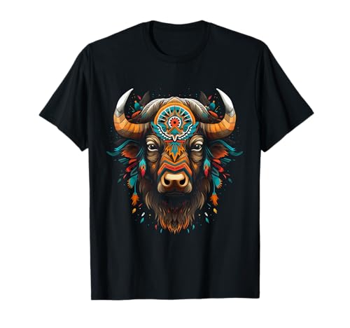 Bison American Buffalo Colorful Boho Native American Pattern T-Shirt