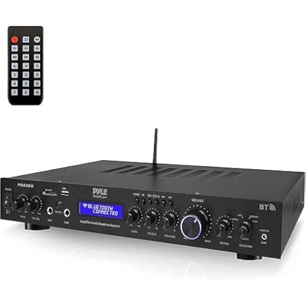 Pyle - 5 Channel Rack Mount Bluetooth Receiver, Home Theater Amp, Speaker Amplifier, Bluetooth Wireless Streaming, MP3/USB/SD/AUX/FM Radio, 200 Watt, w/Digital ID3 LCD Display from - PDA7BU