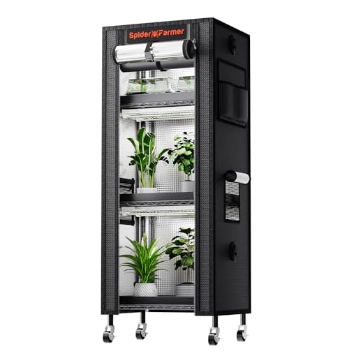 Spider Farmer 2025 Pflanzenständer Grow Lampe Kit, 4 Etagen Pflanze Regal mit 6 Stück 30cm Vollspektrum LED Lights und GrowZelt für Seed Starting Pflanzen Wachstum 40x30x120CM