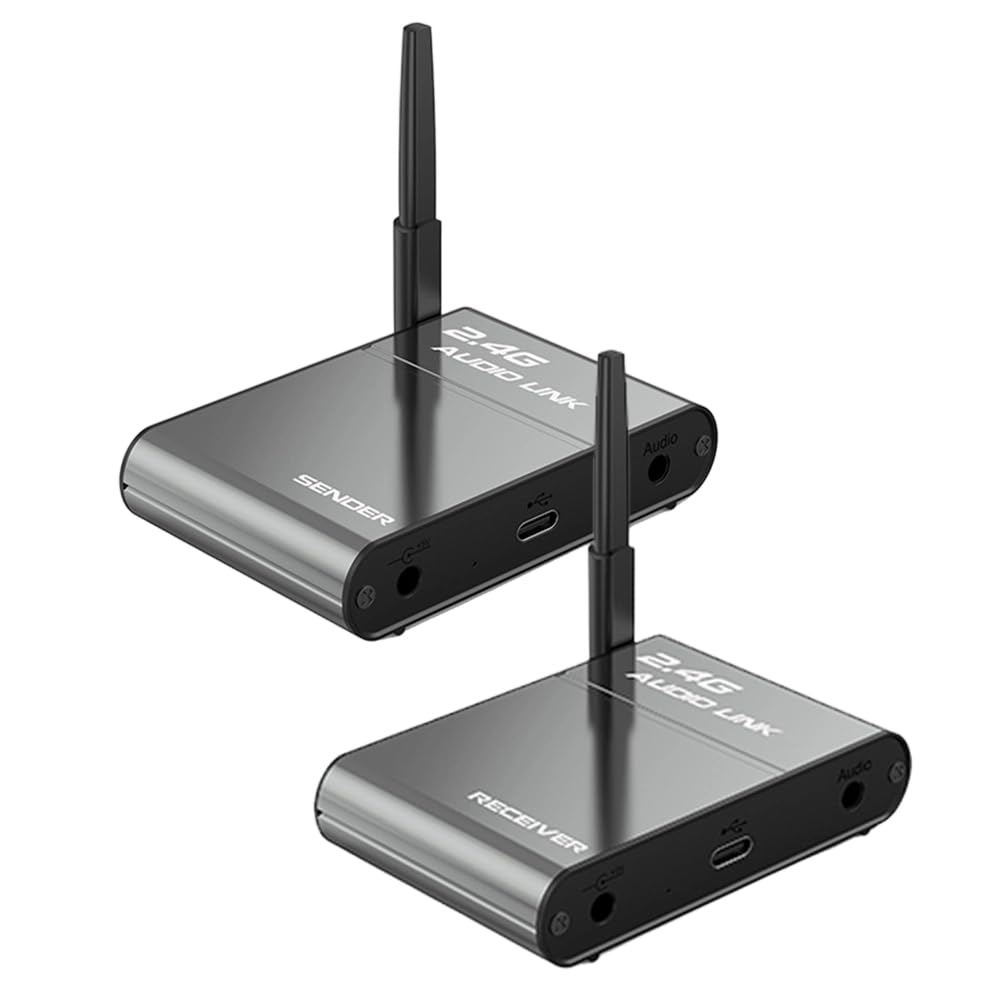 Adaptador de Audio Inalámbrico 2.4G con Alcance de 150 M, Transmisor y Receptor de Audio Inalámbrico de Alta Fidelidad para Cine, Altavoces, TV y Transmisión en