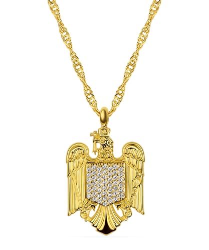 Altezza del ciondolo: 2,4 cm d\'origine Collana con stemma della Romania, con aquila rumena, gioiello rumeno, stemma rumeno da donna, gold