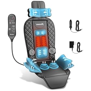 Back Massager with Heat & Traction & Vibration, Massager Chair Pad for Office Home, Seat Massager Pad f for Pain Relief Deep Tissue, Lumbar Traction, PU Leather, Foldable, for 5’ to 6’1”