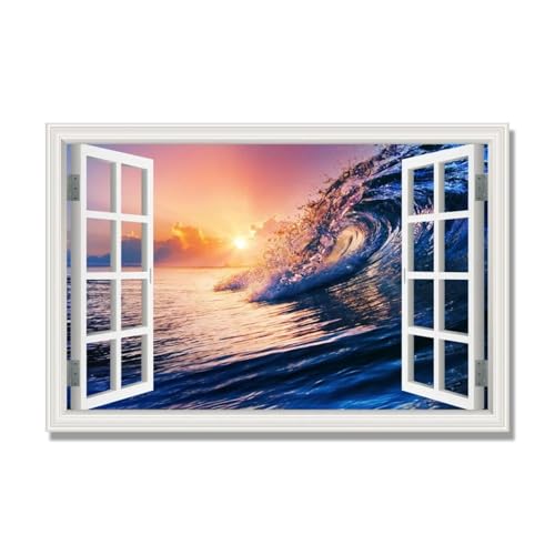 Tableau sur Toile Fenetre de Bord de Mer 3D 70x105cm NHLDZYH