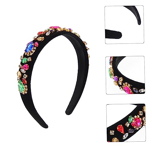 FRCOLOR Faixa De Cabelo Larga Vintage Cristal Aro De Cabelo Frisado Tiara Brilhante Faixas Elásticas