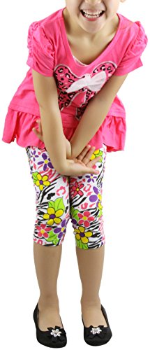 Image of ToBeInStyle Girl's 2 Piece Outfit Top & Leggings Set Casual Graphic Shirt Capri Pants