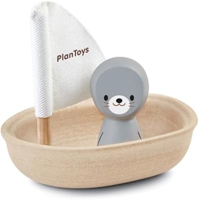 PlanToys Sailing Boat Seal - Bath Toy - Water Toy Children - Bath Toy Baby from 1 Year - Set with Sailing Boat and Removable Seal