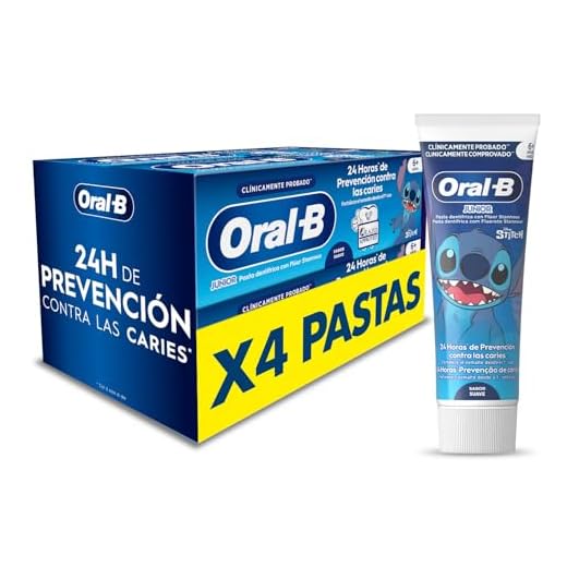 Oral-B Pro Junior Disney Stitch Pasta De Dientes Para Niños, Elimina La Placa y Previene las Caries, Dentífrico Para Niños de 6 a 12 Años, Sabor a Menta Suave, 75 ml (Paquete de 4)
