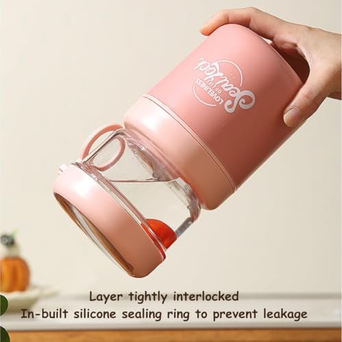 Image of 860ML Double Layer Lunch Container for Office & School, Insulated Food Jar with Snack Compartment, Leakproof Portable Bento Box, Round Lunch Box for Men Women Kids - Green